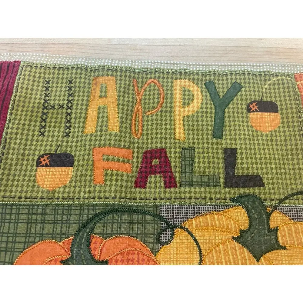 4 Happy Fall Embroidered Appliqué Pumpkin Sunflower Leaf Harvest Table Placemats
